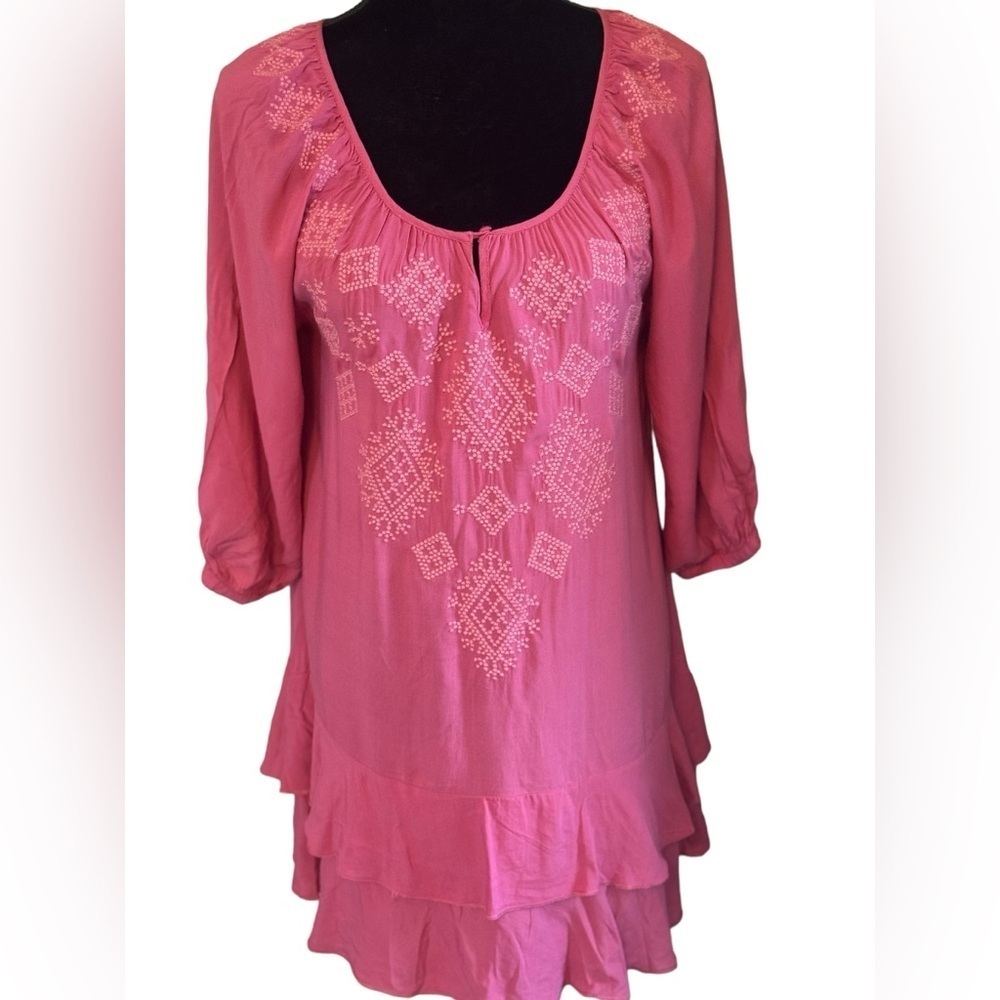 Monoreno coral embroidered beach cover up baby doll style sz S